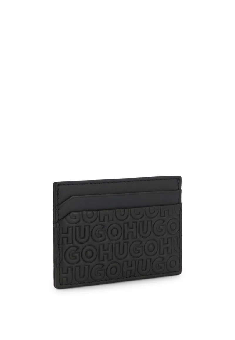 HUGO Leather card holder with stacked and geometric logo embossing