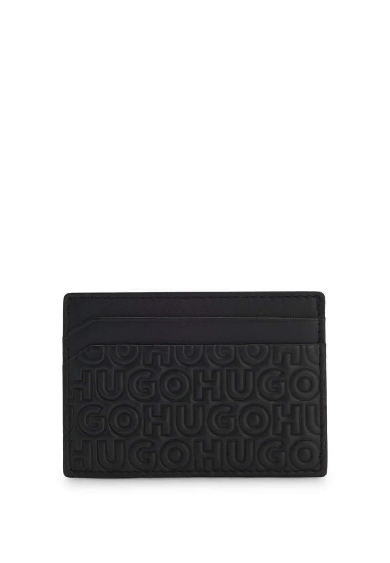HUGO Leather card holder with stacked and geometric logo embossing