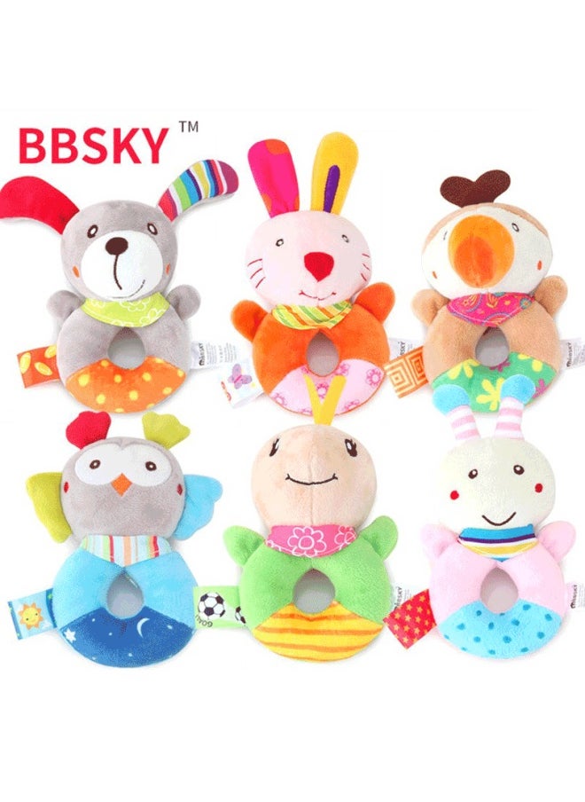 Cute Cartoon Animal Hand Shake Bell Toy Baby Hand Grab Ring Bell Plush Toy Round Shape Infant Sensory Stimulation-Color:Bee Hand Stick  - Image 2