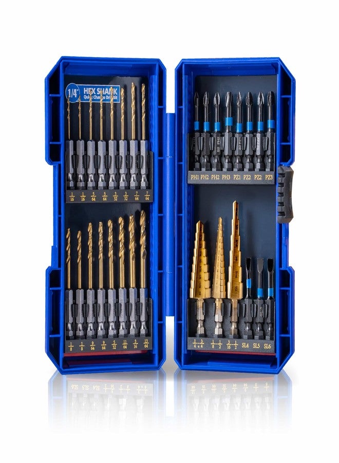 HIGHFIRE 30PCS Impact Driver Bit Set Include Screwdriver Bit Set,Step Drill Bit,Hex Shank Drill Bit with Tough Stackable Case, Idea for Hanging Pictures, Assembling Furniture and Home Tasks - Image 1
