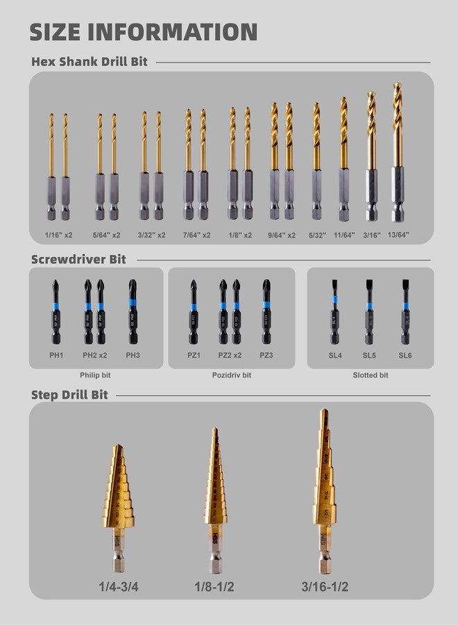 HIGHFIRE 30PCS Impact Driver Bit Set Include Screwdriver Bit Set,Step Drill Bit,Hex Shank Drill Bit with Tough Stackable Case, Idea for Hanging Pictures, Assembling Furniture and Home Tasks - Image 2