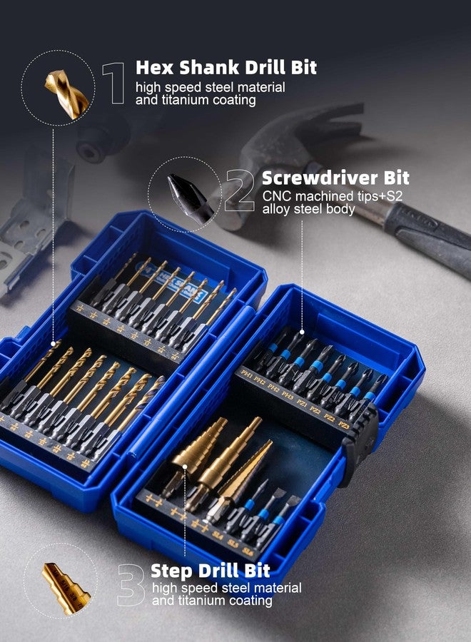 HIGHFIRE 30PCS Impact Driver Bit Set Include Screwdriver Bit Set,Step Drill Bit,Hex Shank Drill Bit with Tough Stackable Case, Idea for Hanging Pictures, Assembling Furniture and Home Tasks - Image 3