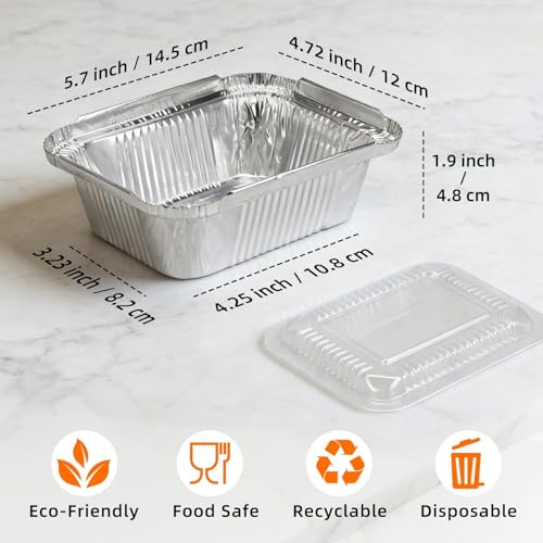 Benestanti 1 Lb Small Disposable Aluminum Pans with Plastic Lids(100 Pack-5"×4") 16 oz Capacity Mini Tin Foil Pans with Lids,Take Out Food Containers Trays for Catering, Meal Prep,Baking,Roasting,Freezer Safe - Image 3