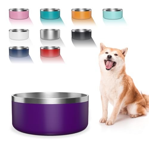WENBOKMIN Dog Bowl, Stainless Steel Dog Food and Water Bowl with Non Slip Quiet Bottom, Easy to Clean, Dishwasher Safe, 40oz, Purple - Image 1