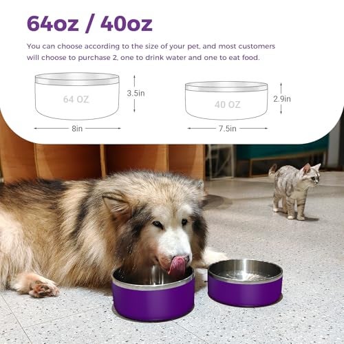 WENBOKMIN Dog Bowl, Stainless Steel Dog Food and Water Bowl with Non Slip Quiet Bottom, Easy to Clean, Dishwasher Safe, 40oz, Purple - Image 2