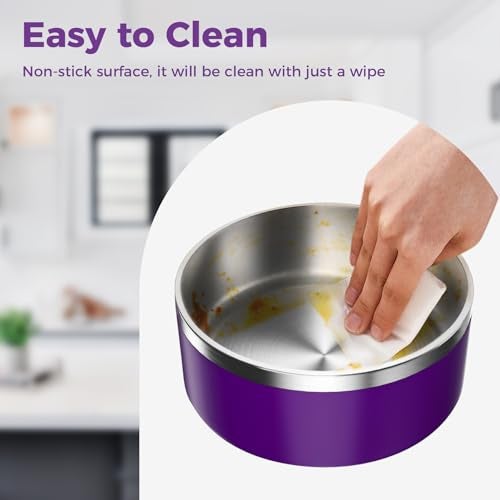 WENBOKMIN Dog Bowl, Stainless Steel Dog Food and Water Bowl with Non Slip Quiet Bottom, Easy to Clean, Dishwasher Safe, 40oz, Purple - Image 5