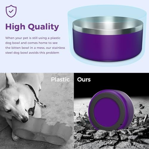 WENBOKMIN Dog Bowl, Stainless Steel Dog Food and Water Bowl with Non Slip Quiet Bottom, Easy to Clean, Dishwasher Safe, 40oz, Purple - Image 4