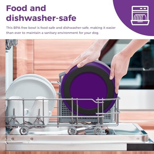 WENBOKMIN Dog Bowl, Stainless Steel Dog Food and Water Bowl with Non Slip Quiet Bottom, Easy to Clean, Dishwasher Safe, 40oz, Purple - Image 3