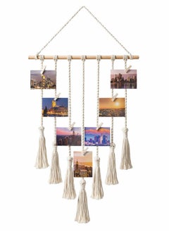 Y&D Macrame Wall Hanging Photo Card Display With Wood Clips Pictures Organizer Bohemian Handmade Woven Tapestry Home Decor, 27"L x 17''W  - Image 1
