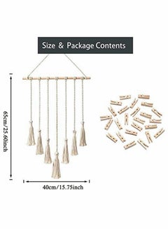 Y&D Macrame Wall Hanging Photo Card Display With Wood Clips Pictures Organizer Bohemian Handmade Woven Tapestry Home Decor, 27"L x 17''W  - Image 5