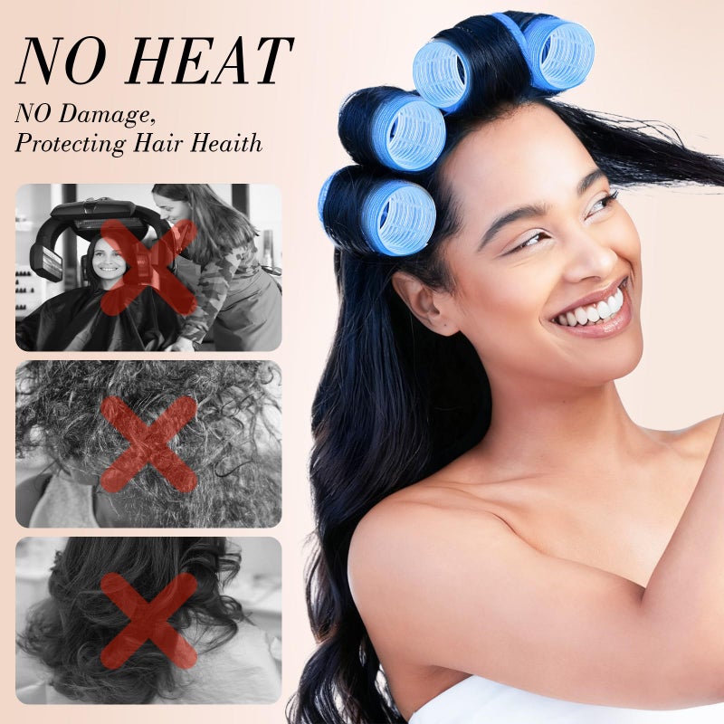 Obeoby 4 Sizes Hair Rollers for Women, 50 Pcs Set Hair Curlers with Clips Comb Curlers for Long Short Curly Hair and Bangs (25, 36, 48, 60mm), Blue - Image 5