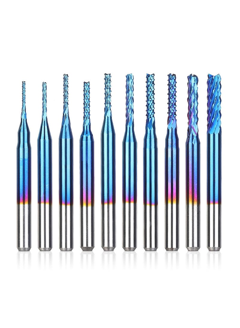 Yakumuz 10Pcs Nano Blue Coat End Mill CNC Router Bits Yakumuz 0.8-3mm, 1/8" Shank  - Image 1