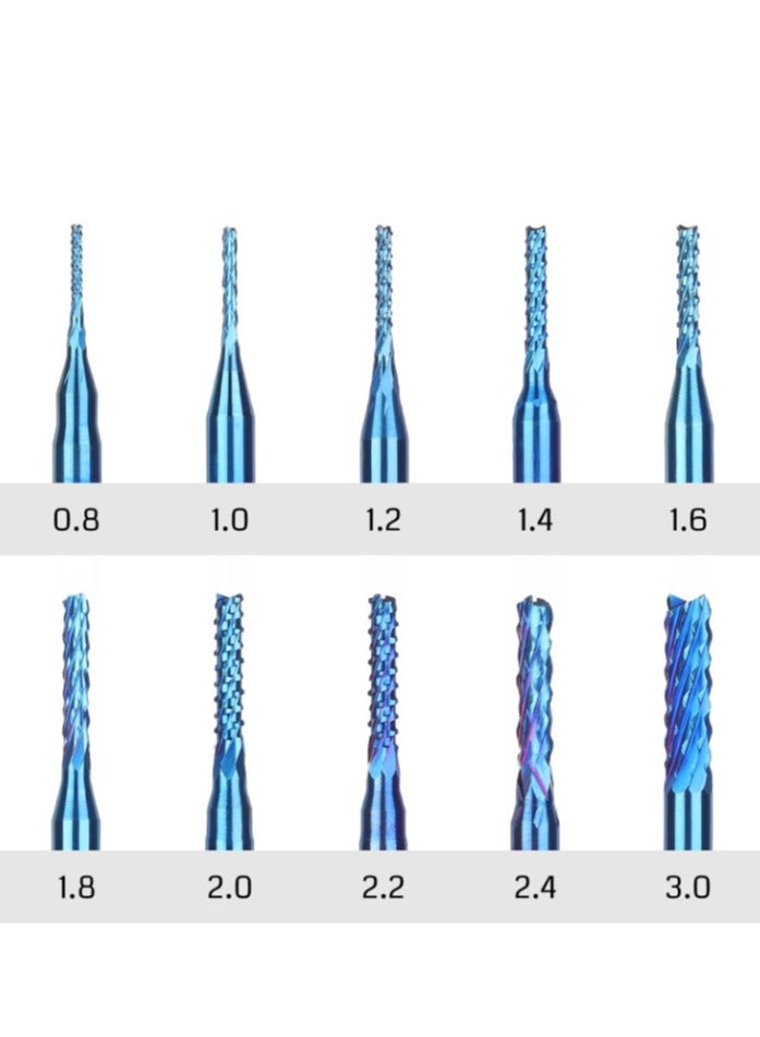 Yakumuz 10Pcs Nano Blue Coat End Mill CNC Router Bits Yakumuz 0.8-3mm, 1/8" Shank  - Image 2