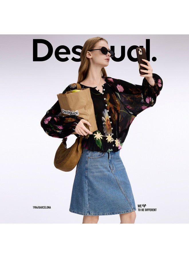 DESIGUAL denim Washed Pull-print Asymmetric Hem Skirt - Image 5