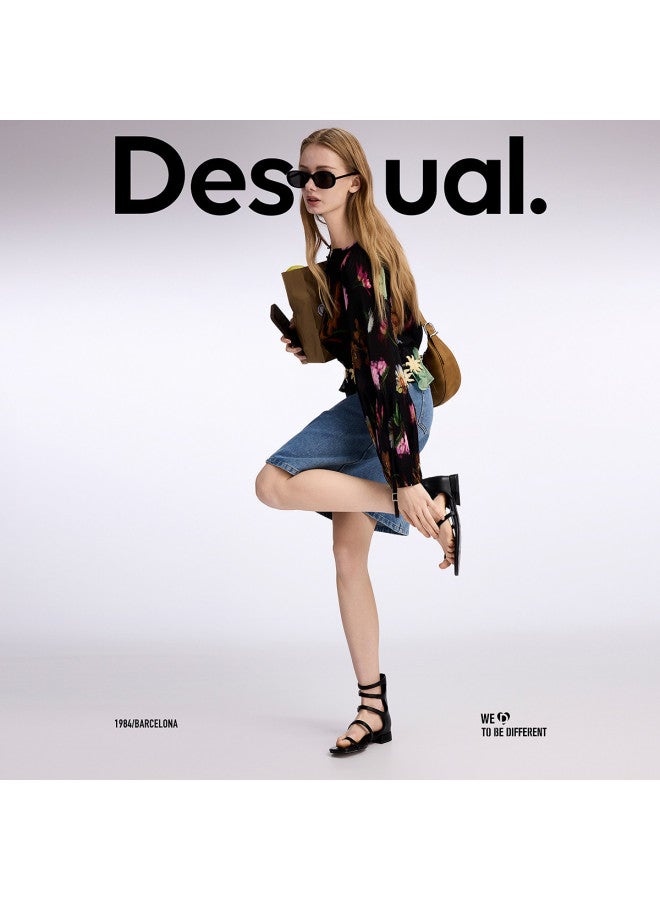 DESIGUAL denim Washed Pull-print Asymmetric Hem Skirt - Image 3