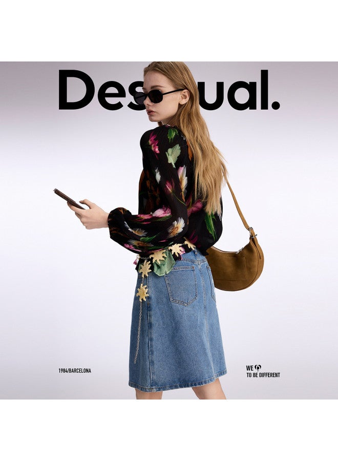 DESIGUAL denim Washed Pull-print Asymmetric Hem Skirt - Image 2