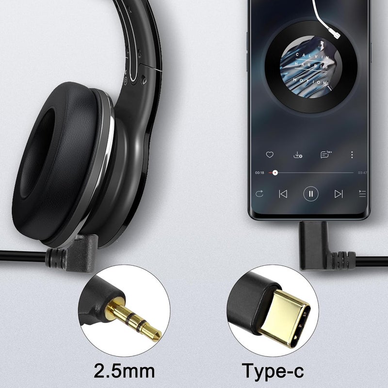 كابل صوتي من نو�� من Type C إلى 2.5 مم، ذكر USB C إلى ذكر 2.5 مم TRS 3 قطبي AUX بزاوية 90 درجة، كابل تمديد بديل لفتحة سماعات الرأس، موصل مطلي بالذهب - 29 سم/11 بوصة، قطعتان - Image 5