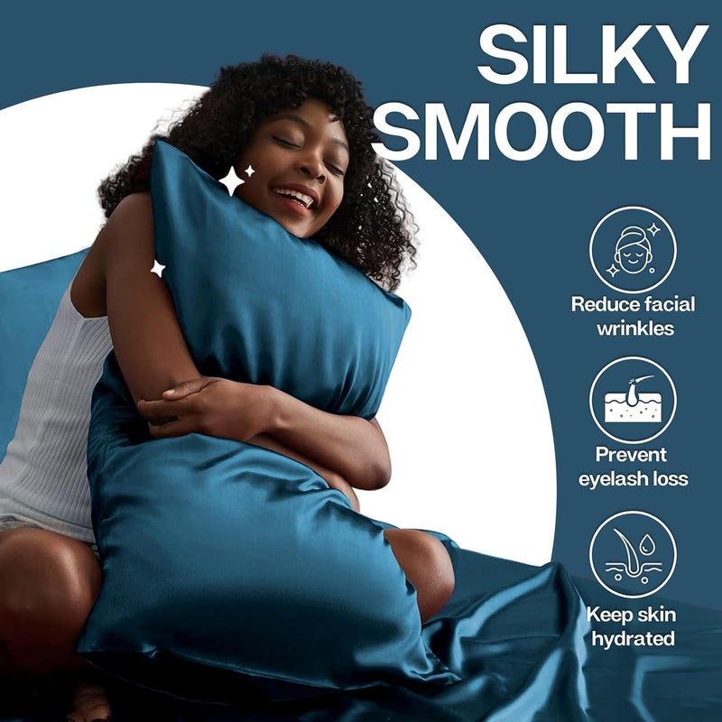 MR&HM Satin Pillowcase for Hair and Skin, Silk Satin Pillowcase 2 Pack, Queen Size Pillow Cases Set of 2, Silky Pillow Cover with Envelope Closure (20x30, Teal) - Image 4