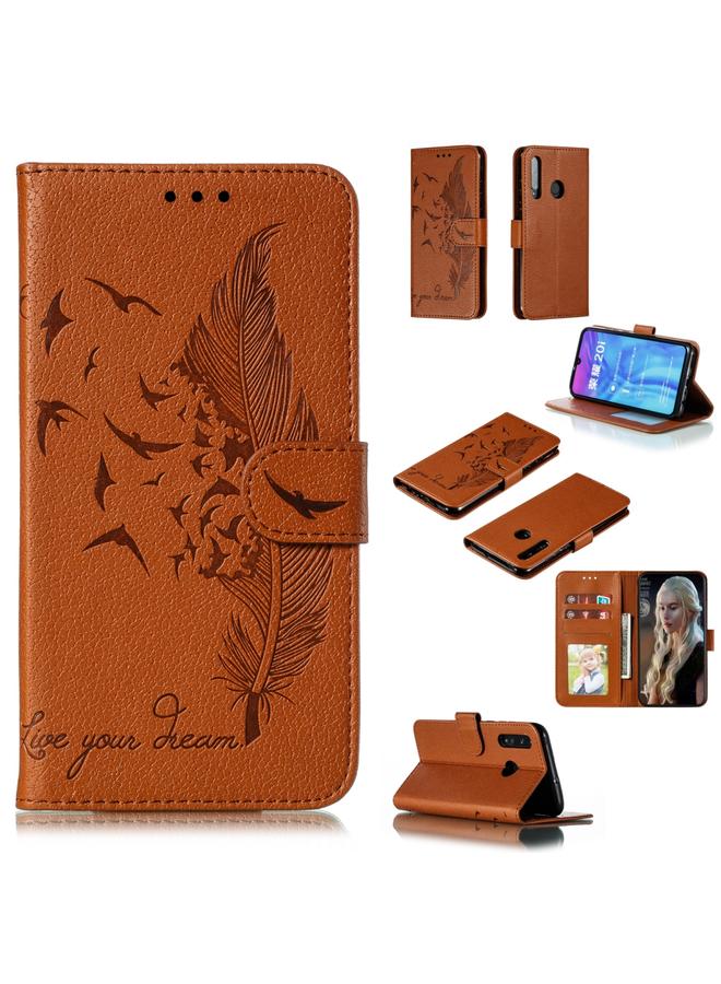 اس-توب جراب جلدي أفقي قابل للطي بنمط ريشة من الليتشي مع محفظة وحامل وفتحات للبطاقات لهاتف Huawei Honor 10i / P Smart+ 2019 / Honor 20i / Honor 10 Lite - Image 1