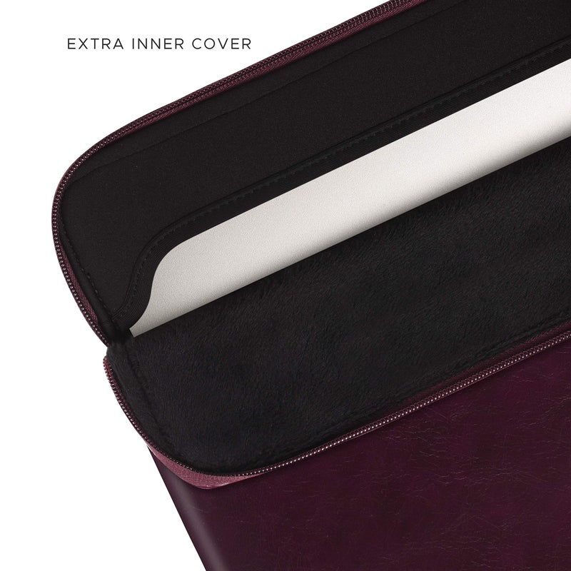 Comfyable Slim Laptop Sleeve Compatible with 13 Inch MacBook Air 13 in M4 M3 M2 M1, 13" MacBook Pro, PU Leather Bag Water-Resistant Cover Case, Berry Brown - Image 4