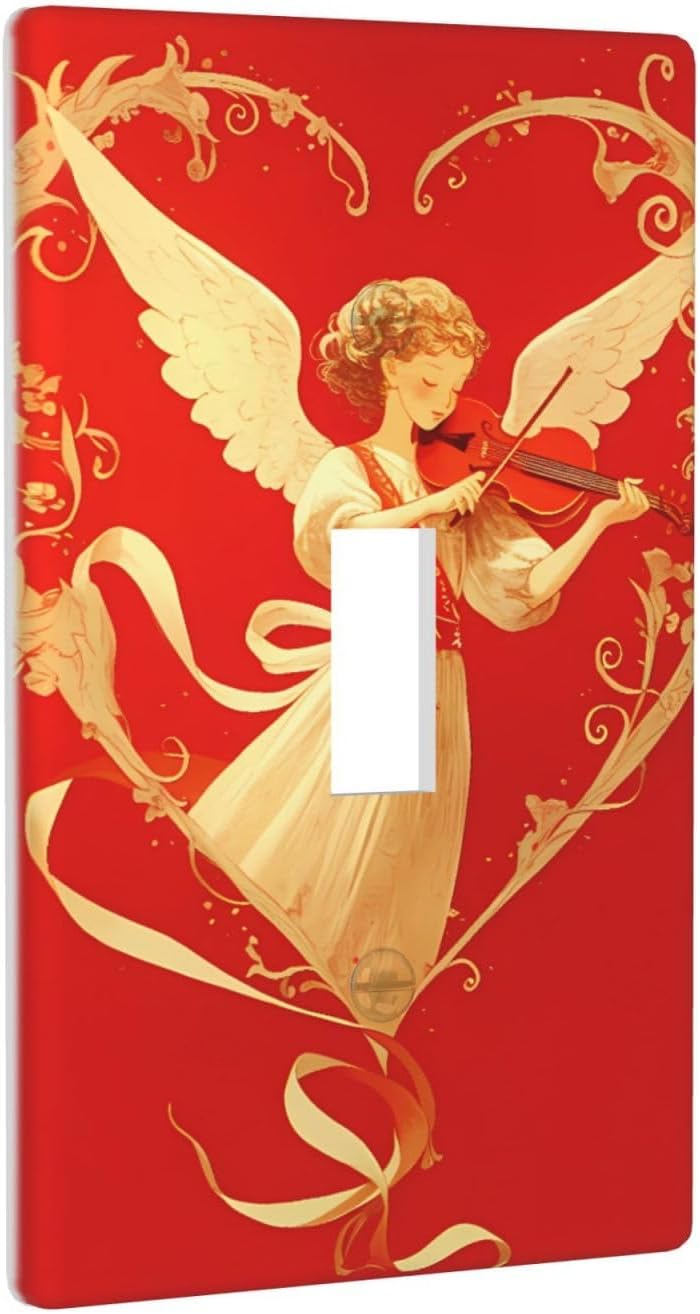 لوحة جدارية زخرفية بتصميم “Love Angel Violin Serenade” بمفتاح تحكم أحادي، غطاء لمفتاح الإضاءة مصنوع من البوليكاربونات المتين، مناسب لغرف النوم وغرف المعيشة والمطابخ، بحجم قياسي. - Image 2