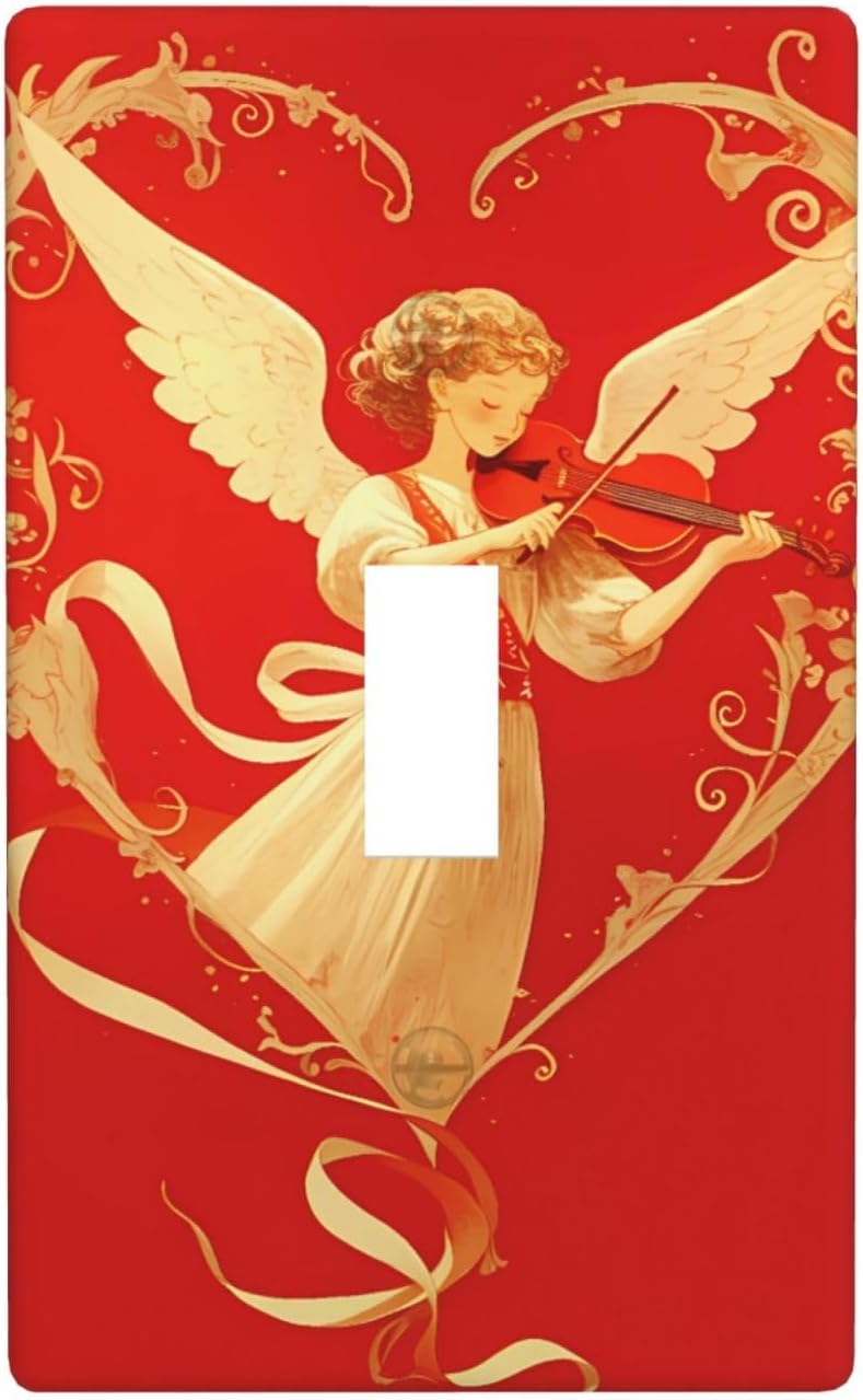 لوحة جدارية زخرفية بتصميم “Love Angel Violin Serenade” بمفتاح تحكم أحادي، غطاء لمفتاح الإضاءة مصنوع من البوليكاربونات المتين، مناسب لغرف النوم وغرف المعيشة والمطابخ، بحجم قياسي. - Image 1