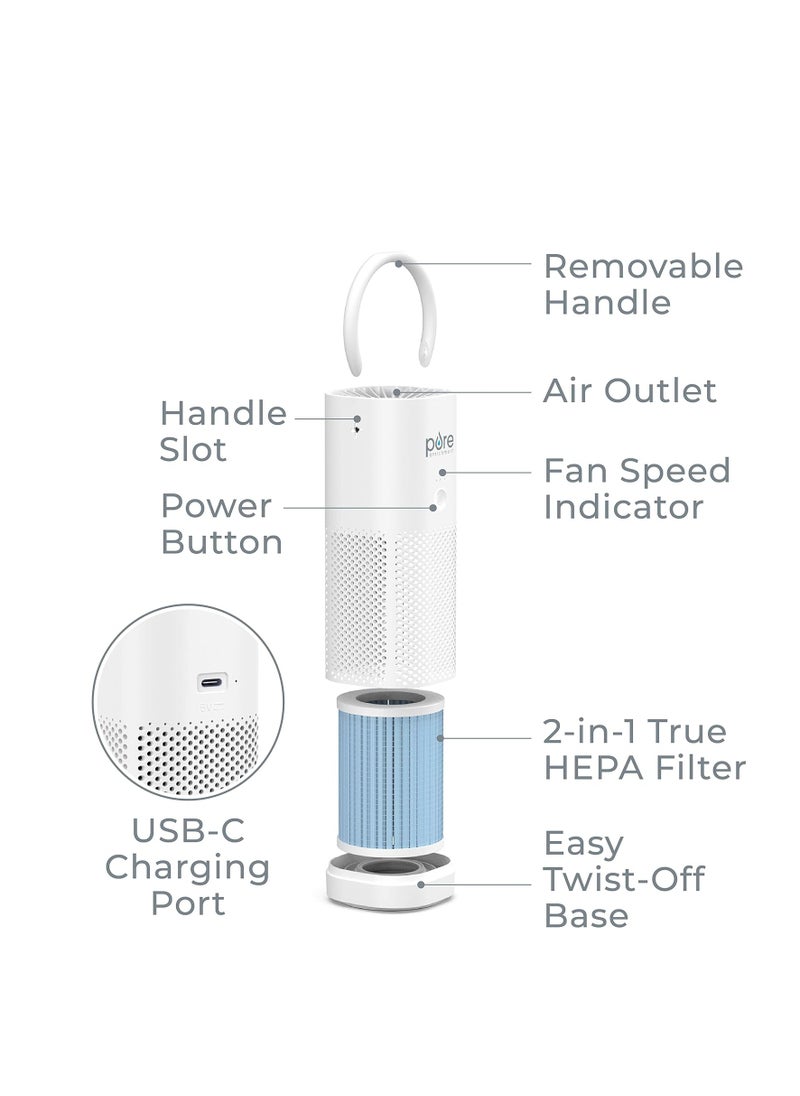 Pure Enrichment Pure Enrichment® PureZone™ Mini Portable Air Purifier - Cordless True HEPA Filter Cleans Air & Eliminates 99.97% of Dust, Odors, & Allergens Close to You - Cars, School, & Office (White)  - Image 3