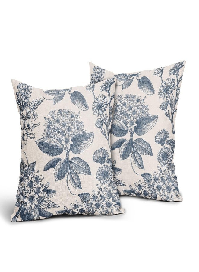 Aytipun Vintage Floral Pillow Covers 18x18 Set of 2 Dusty Blue Flower Pattern Print Decorative Outdoor Pillowcases Farmhouse Throw Cushion Case Decor for Couch Sofa Bed - Image 2