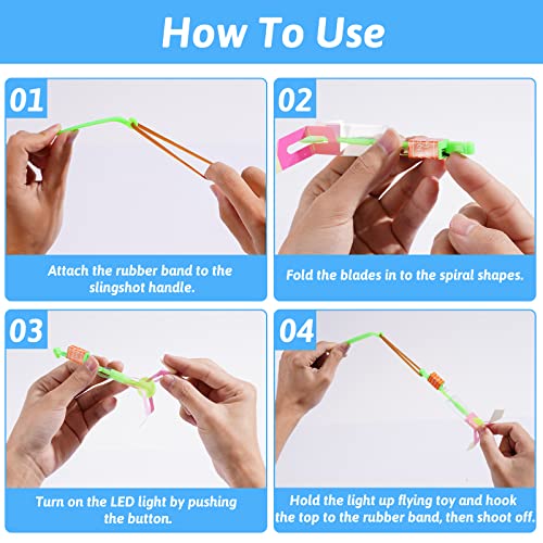 WELLVO 60Pcs Rocket Helicopter with LED Lights 30 Launchers 30 Glow Rocket Helicopters Glow in The Dark Party Supplies Flying Outdoor Toys Party Favors for Kids 81248 - Image 5