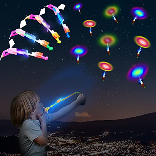 WELLVO 60Pcs Rocket Helicopter with LED Lights 30 Launchers 30 Glow Rocket Helicopters Glow in The Dark Party Supplies Flying Outdoor Toys Party Favors for Kids 81248 - Image 1