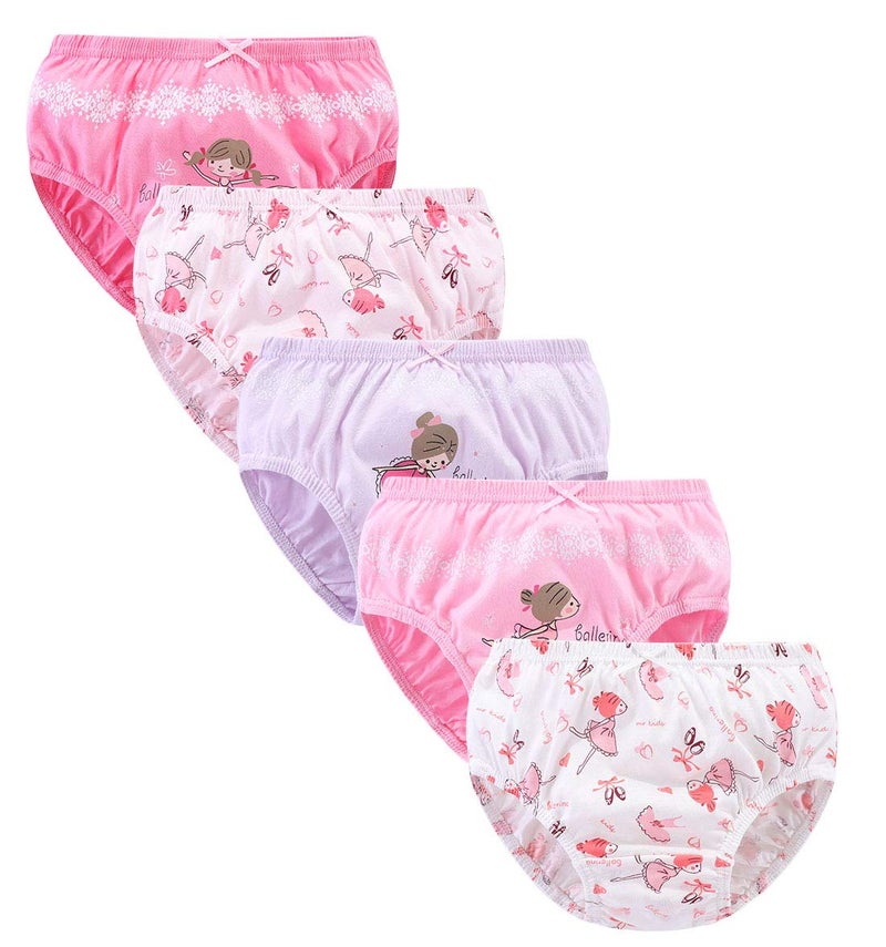 CHUNG Little Girls Toddlers Cotton Briefs Panties Underwear 5 Pack, Ballerina, 3-4Y - Image 1