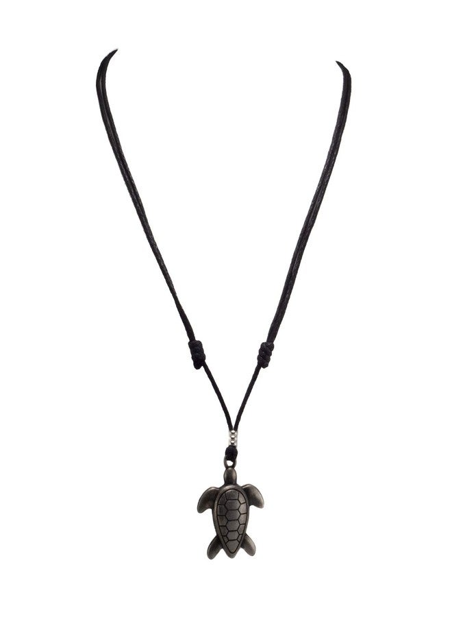 BlueRica Sea Turtle on Adjustable Black Cord Necklace (Old Silver Finish) - Image 1