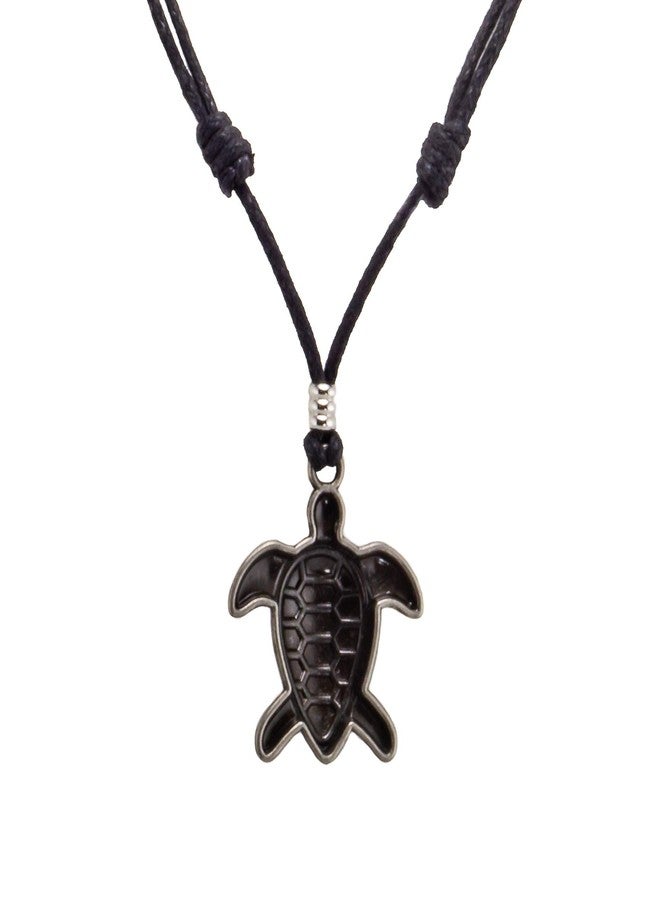 BlueRica Sea Turtle on Adjustable Black Cord Necklace (Old Silver Finish) - Image 3