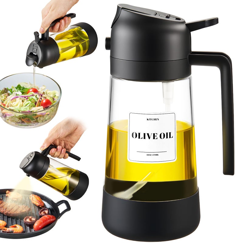 PARACITY Oil Dipenser Bottle with Silicone Bottom, 2 in 1 Olive Oil Sprayer and Dispenser, Oil Spray Bottle 500ML/ 17OZ for Cooking, Kitchen, BBQ, Air Fryer, Salad, Baking(1PC Black) - Image 1