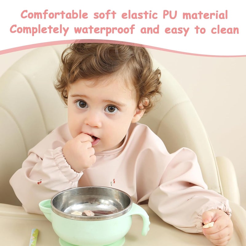PewinGo Baby Bibs with Long Sleeve Bib  BLW Coverall Bibs for Baby Feeding PU Soft and SkinFriendly Material Machine Washable Waterproof and Easy to Clean Baby Infant Toddlers Pink - Image 3