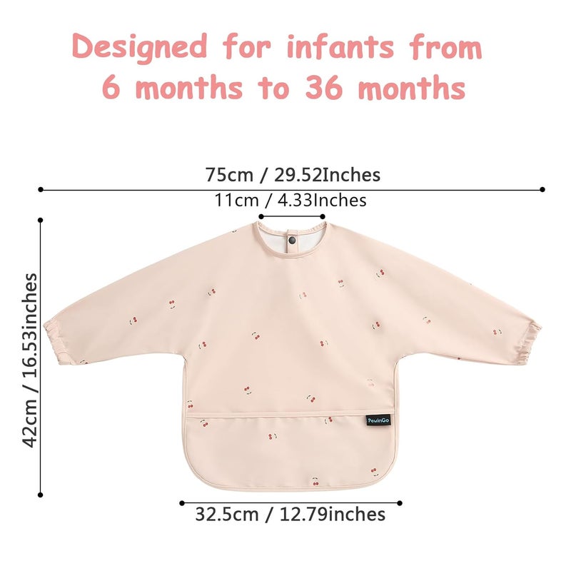 PewinGo Baby Bibs with Long Sleeve Bib  BLW Coverall Bibs for Baby Feeding PU Soft and SkinFriendly Material Machine Washable Waterproof and Easy to Clean Baby Infant Toddlers Pink - Image 2