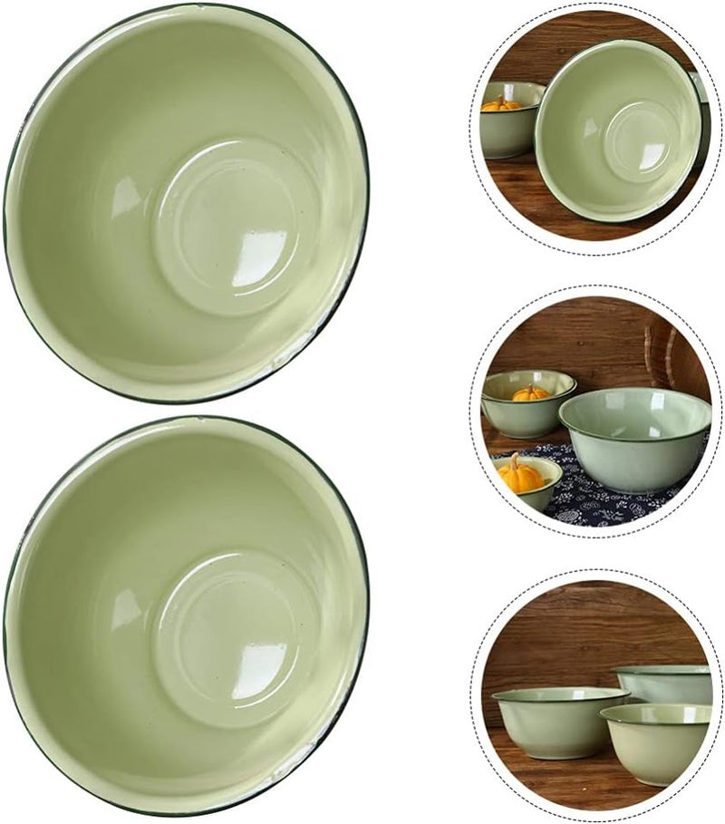 cheekyglo 2pcs Vintage Enamel Food Bowl Enamel Mixing Bowl Food Containers Vegetable Fruit Container for Home Kitchen - Image 4
