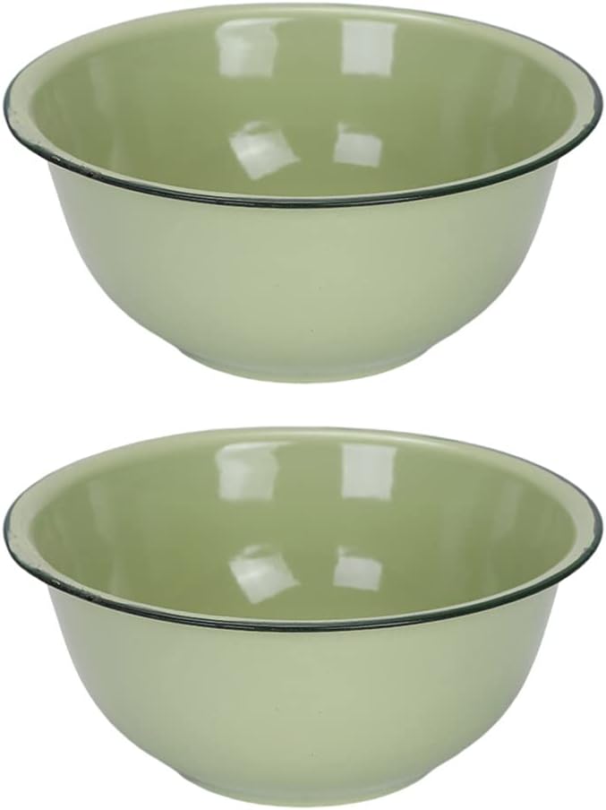 cheekyglo 2pcs Vintage Enamel Food Bowl Enamel Mixing Bowl Food Containers Vegetable Fruit Container for Home Kitchen - Image 1
