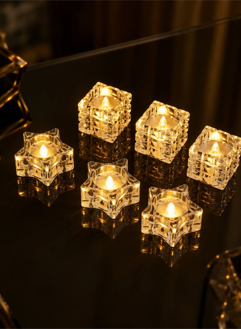 MACAIIROOS 6-Pack Flameless LED Candles Set | Flickering Warm White Battery Operated Decorative Candles | Star & Cube Ambient Lighting for Home Wedding Ramadan Party Decor - Image 5
