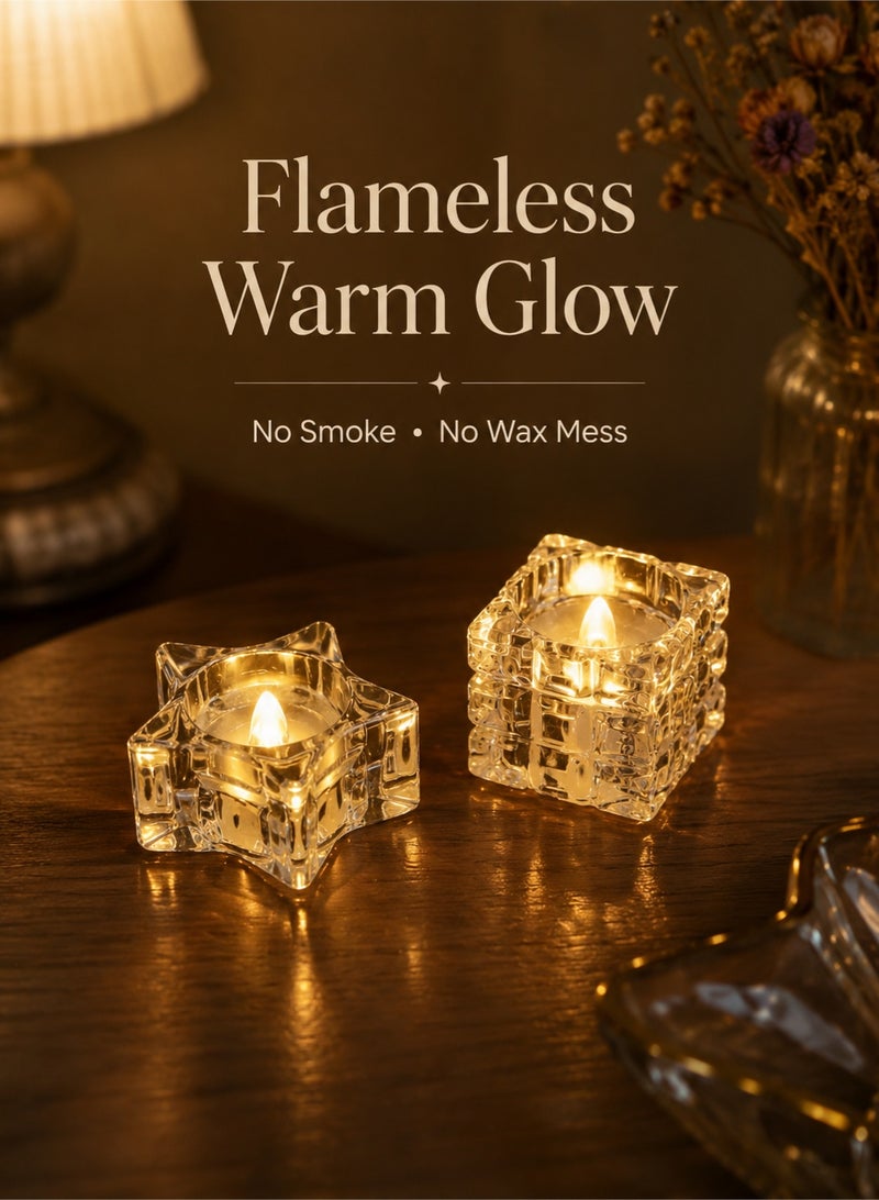 MACAIIROOS 6-Pack Flameless LED Candles Set | Flickering Warm White Battery Operated Decorative Candles | Star & Cube Ambient Lighting for Home Wedding Ramadan Party Decor - Image 2