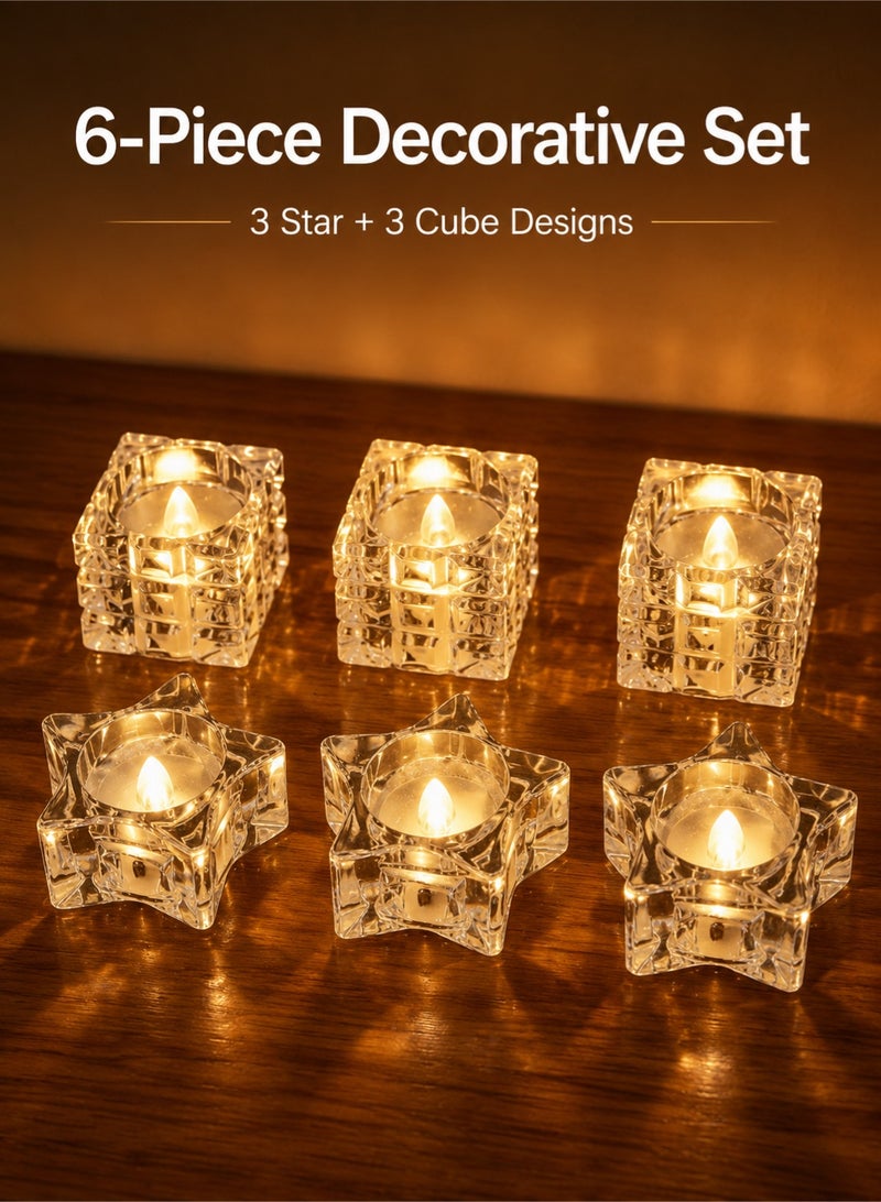 MACAIIROOS 6-Pack Flameless LED Candles Set | Flickering Warm White Battery Operated Decorative Candles | Star & Cube Ambient Lighting for Home Wedding Ramadan Party Decor - Image 1