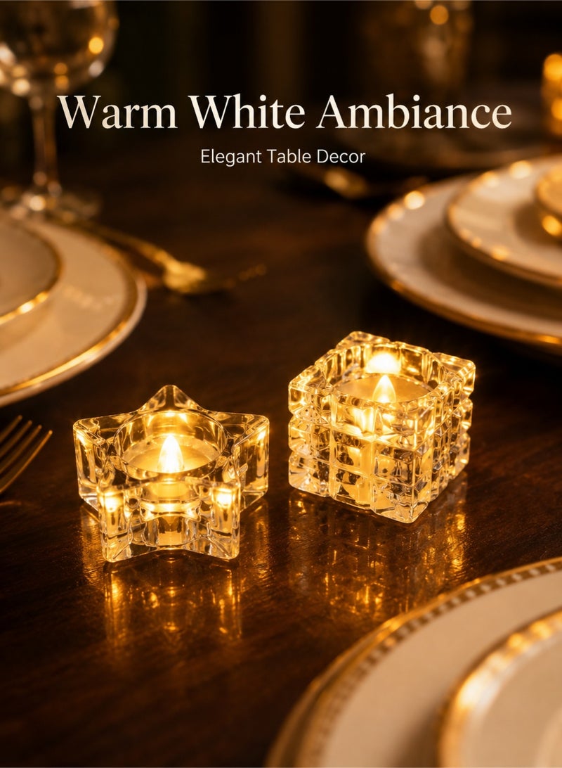 MACAIIROOS 6-Pack Flameless LED Candles Set | Flickering Warm White Battery Operated Decorative Candles | Star & Cube Ambient Lighting for Home Wedding Ramadan Party Decor - Image 4