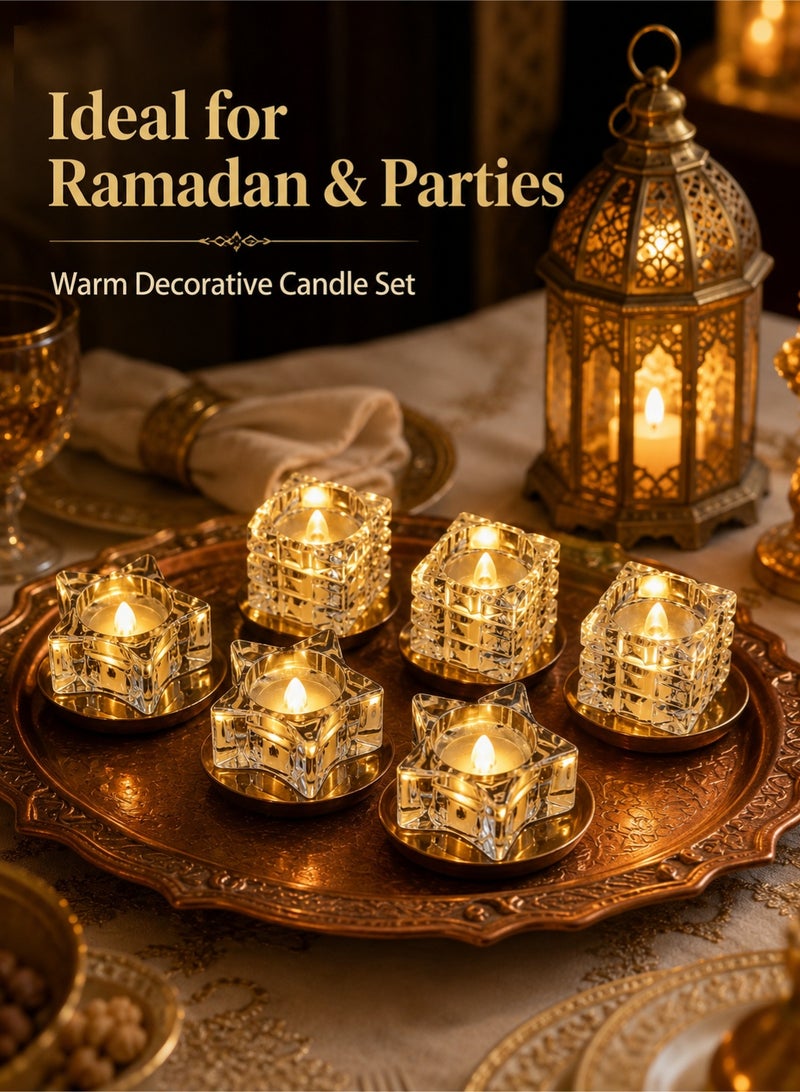 MACAIIROOS 6-Pack Flameless LED Candles Set | Flickering Warm White Battery Operated Decorative Candles | Star & Cube Ambient Lighting for Home Wedding Ramadan Party Decor - Image 3