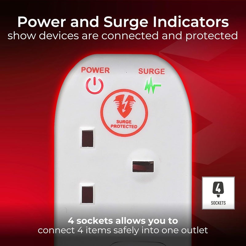 Masterplug Four Socket Power Surge Protected Extension Lead with Individual Switches, 2 Metres, 36 x 5.5 x 3 cm, White - Image 2