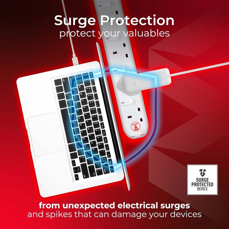 Masterplug Four Socket Power Surge Protected Extension Lead with Individual Switches, 2 Metres, 36 x 5.5 x 3 cm, White - Image 5