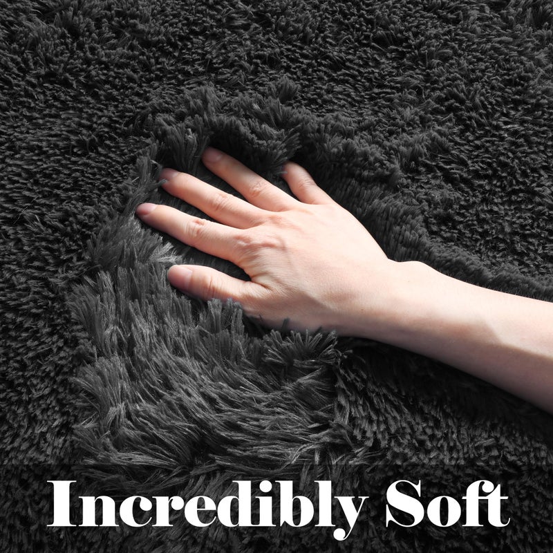 ONASAR Black Area Rugs for Bedroom Living Room, Fluffy Fuzzy Shaggy 4x6 Bedside Rug, Soft Plush Modern Indoor Floor Carpet for Nursery Kids Girls Boys Teen Dorm Home Office Decor Aesthetic - Image 2