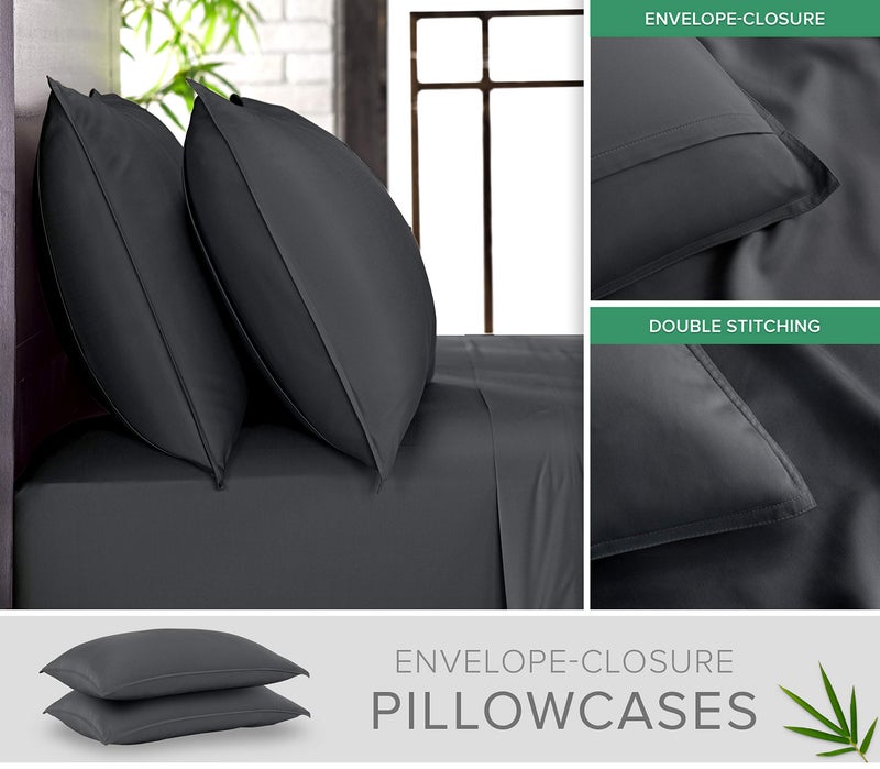 Pure Bamboo Short Queen Sheets by Pure Bamboo for RV Camper (60""x75"") - Genuine 100% Organic Viscose Derived from Bamboo Bed Sheet Set  Soft & Cooling  Lifetime Quality Promise (Short Queen  Charcoal)  - Image 3