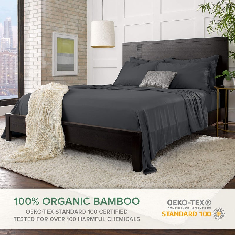 Pure Bamboo Short Queen Sheets by Pure Bamboo for RV Camper (60""x75"") - Genuine 100% Organic Viscose Derived from Bamboo Bed Sheet Set  Soft & Cooling  Lifetime Quality Promise (Short Queen  Charcoal)  - Image 2
