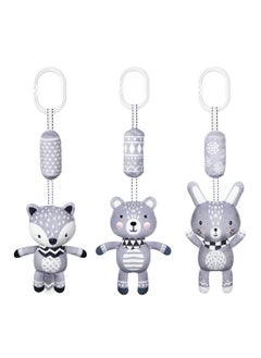 SYOSI 3 Pack Hanging Rattle Toys, Cartoon White Black Stuffed Stroller Plush Toys for Newborn 0-36 Month Baby Bed Crib Toys with Wind Chimes (Rabbit Fox Bear)  - Image 1