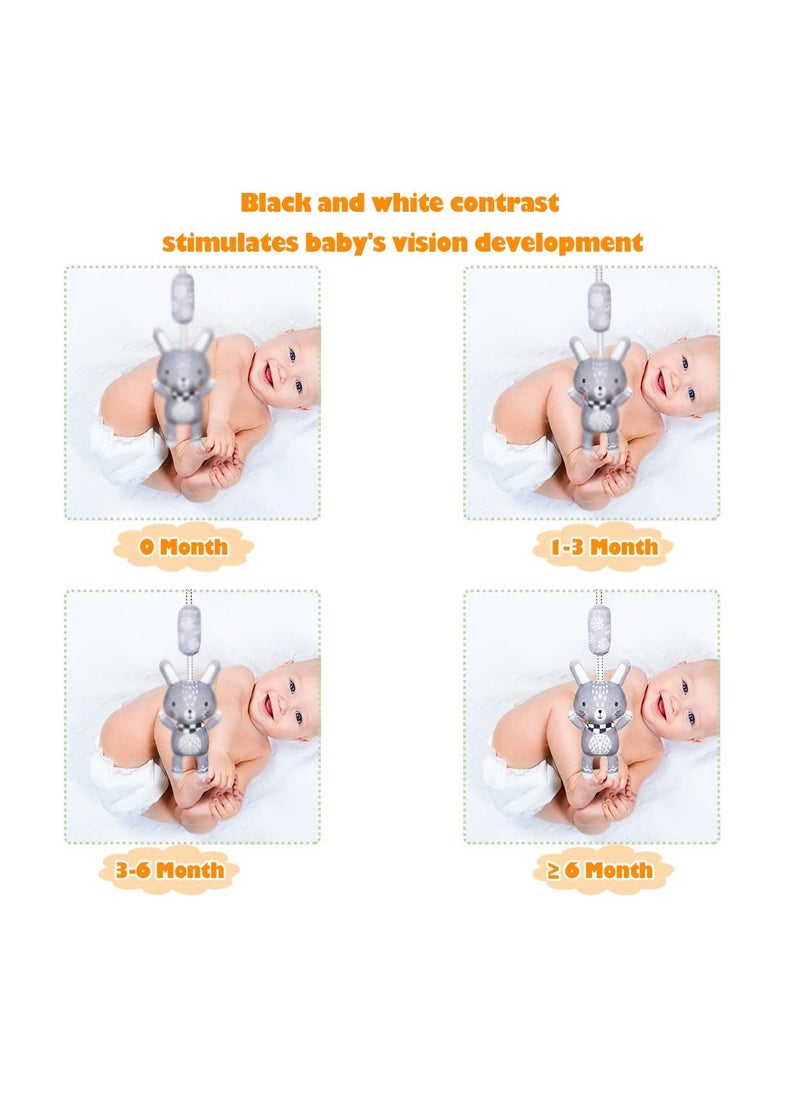 SYOSI 3 Pack Hanging Rattle Toys, Cartoon White Black Stuffed Stroller Plush Toys for Newborn 0-36 Month Baby Bed Crib Toys with Wind Chimes (Rabbit Fox Bear)  - Image 5